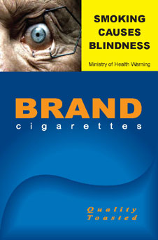 Image of the Smoking causes blindness cigarette packet design - front.